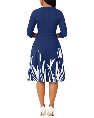 Image of Casual Dresses for Women Midi Church A-Line Fit and Flare Dress Crewneck 3 /4 Sleeve Party Dress