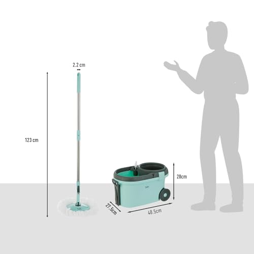 Image of Amazon Brand - Presto! Clean Plastic Spin Mop | Durable Plastic Build with 2 Microfiber Refills | Big Wheels & Drag Handle | 360 Spin Mop with Telescopic Handle | Green