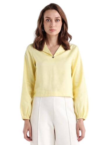 Women's Istanbul Cotton Lapel Neck Plain Bishop Sleeve Crop Regular Fit Top-image-26