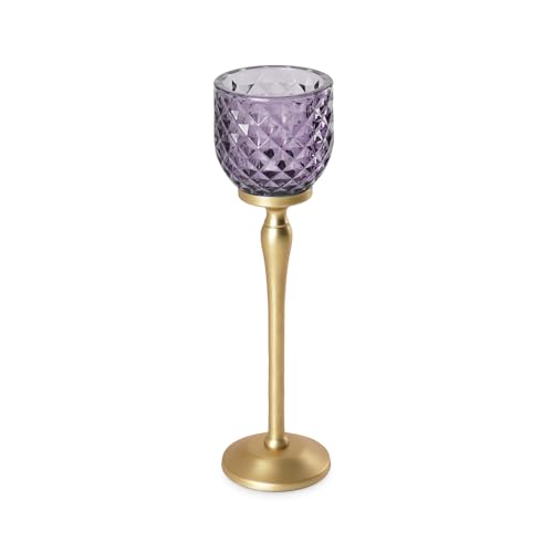Image of Pure Home Purple Diamond Cut Hurricane - Large | Size: 9 x 9 x 24 cm | Premium Hurricanes for Home Decor | Living Room & Home Decor Showpiece | Ideal for Housewarming & Wedding Gifts | Decor | Pack of 1