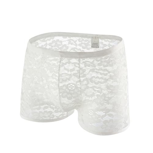 Cambkatl Men's Floral Lace Sheer Boxers Shorts See Through Bikini Sexy Lingerie Nightclub Underwear Shorts
