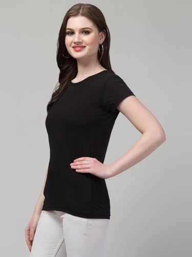 Image of Women's 100% Cotton Plain Regular Fit Round Neck Half Sleeve Tshirt (Solid)