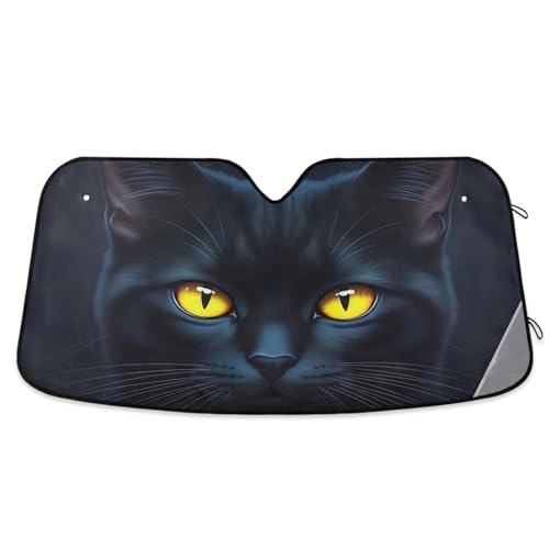 Parasole per parabrezza con gatto nero, copertura per finestrino anteriore pieghevole, scudo termico per parabrezza - 140 x 70 cm