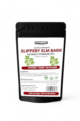 Slippery Elm Bark Extract Powder 10:1-10000mg | High Strength Inner Bark Fast Absorbing & Rich in Mucilag | 200 Servings | 100% Pure Vegan | No Filler or Binders Gluten Free | Easy to Mix and Drink