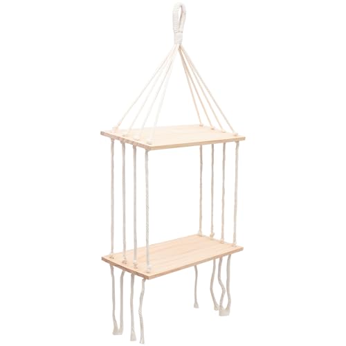Homoyoyo Étagère Murale Coton Tissé Double Support Rangement Mural Décoratif Bohème pour Salon Chambre Salle de Bain Meuble Suspendu Corde Naturelle Style Handmade