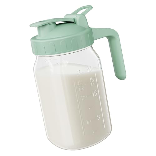 Image of JunVpic Breast Milk Pitcher Jug - 32 oz Glass Mason Jar Airtight Pitcher with Pour Spout Handle for Breastmilk, Iced Tea, Ice Drinks Storage Container（Green）