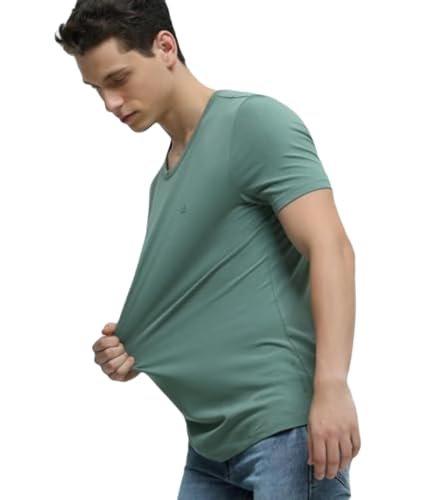 Image of TURMS Men's Casual Solid Round Neck T-Shirt, Odor Control, Stretchable & Breathable, Cotton Rich Fabric, Half Sleeve