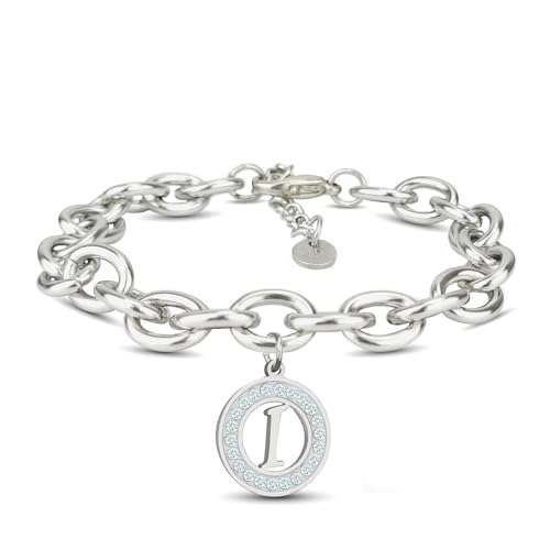 SAGA GIOIELLI® Bracciale Donna Catena Iniziali Cristalli Acciaio (I)