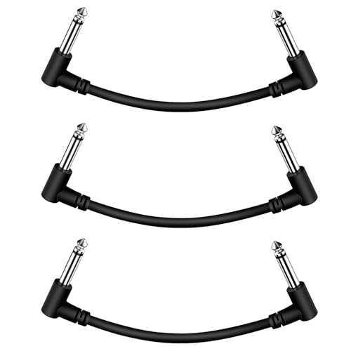 Image of 3 Pack 6 Inch Guitar Patch Cables, Black Guitar Pedal Cable Effect Cable Cord, 1 /4 inch inch TS Right Angle Guitar Patch Cable (6 INCH, 3)