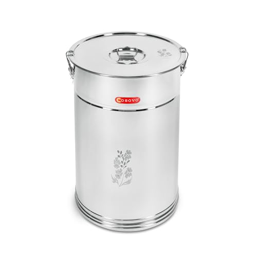 Image of COSOVO Steel Rice Storage Container | Steel Storage Box Drum | Grocery Container for Kitchen | Kothi | Dibba | Storage Box /Drum (15KG /20L)