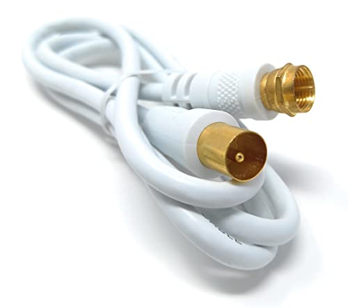 DRUT 1m, RF TV Aerial Male to F Type Connector Male Plug Coaxial Coax Cable, Lead, 75 Ohm, 3C-2V (3.3ft, White Gold Connectors) - Image 2