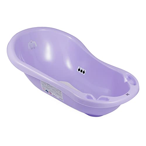 Baignoire de bébé pour nouveau-nés et bébés jusqu'à 12 mois avec bouchon, thermomètre, tapis antidérapant - en plastique sans BPA, Longueur: 84 cm Couleur: Violet, Motif:Yeti, Marque:Hylat Baby Cover