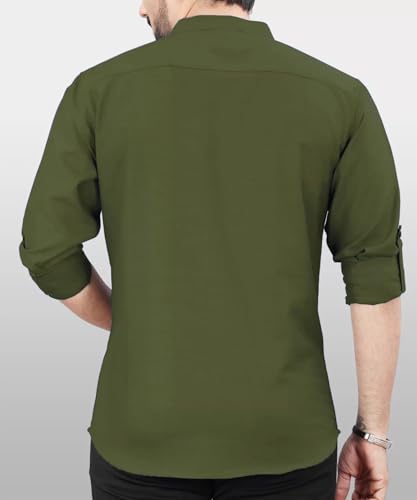 Image of DEEMOON Men's Regular Fit Solid Sprad Collar Casual Shirt with a Trendy Mandarin Collar Crafted from a Premium Cotton Blend
