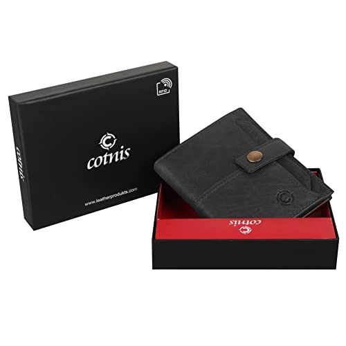 Image of Zipper Genuine Leather Wallet for Men, RFID Safe Full Grain Leather Handcrafted Front Pocket with Detachable Cardholder