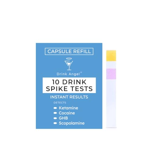 Drink Angel Drink Spike Test Kits - 10 Pack Discreet On-The-Go Drug Testing Kits for Ketamine and...