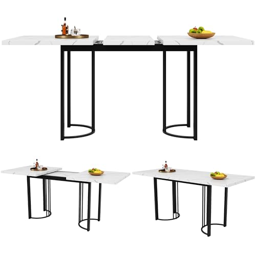 Table rectangulaire aspect marbre blanc et pieds design géométriques - 5