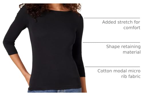 Image of Amazon Essentials Women's Slim-Fit 3 /4 Sleeve Boat Neck Cotton Modal Micro Rib T-Shirt
