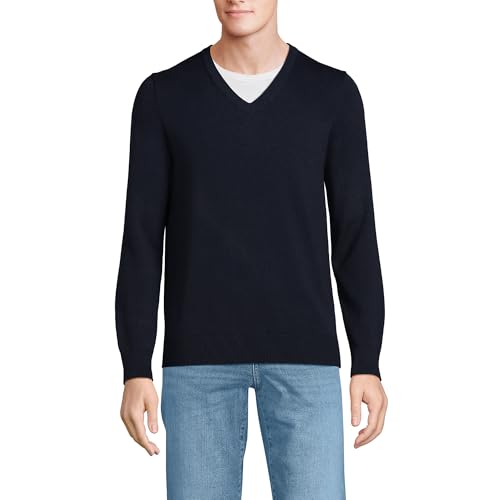 Lands' End Men's Fine Gauge Cotton V Neck Sweater