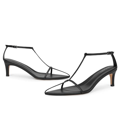 Strappy Heeled Sandals for Women with Open Pointed Toe, Interwoven T-Strap, Adjustable Ankle Strap, and Comfortable Low Kitten Heel2