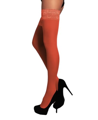 Image of Mila Marutti Opaque Thigh High Stockings - Elegant Thigh High Tights for Women - Burned Orange, S