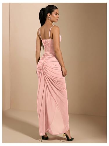 Image of Floerns Women's Ruffle Ruched Cami Dress Draped Split Elegant Bodycon Maxi Dresses