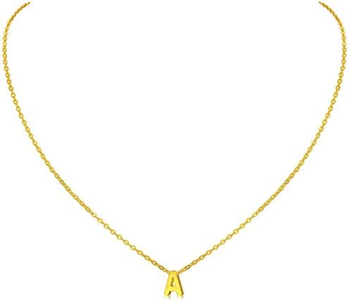 MOMOL Tiny Initial Necklace, 18K Gold Plated Stainless Steel Initial Necklace Dainty Personalized Letter A Necklace Minimalist Delicate Small Monogram Name Necklace for Women Girls