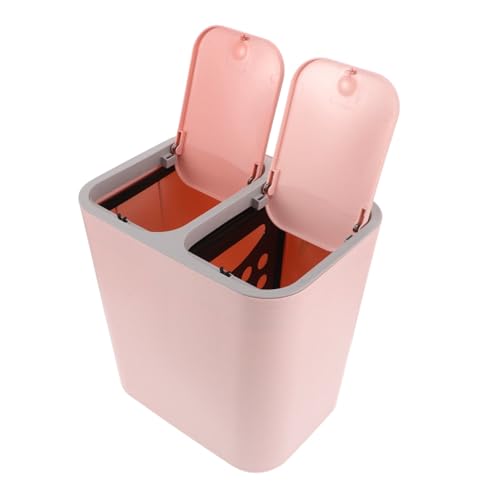 Caneca de Basura Rosada con Doble Compartimento y Tapa