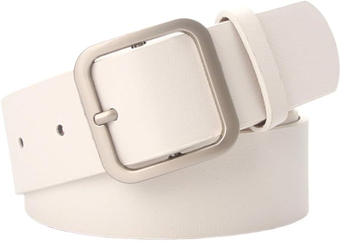 Leather Belt for Jean Women's Leather Belts with Silver Square Buckle Ladies Casual PU Leather Belt for Pants Dress