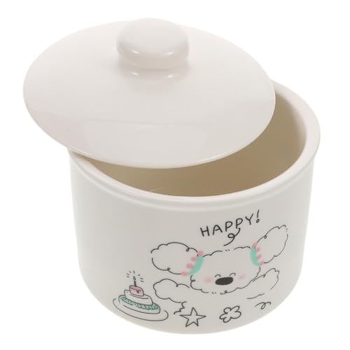 OHPHCALL Small Ceramic Stew Pot with Lid Individual Serving Steaming Bowl for Egg Custard Cooking Kitchen Tableware Nutrient Retaining Steam Cooker