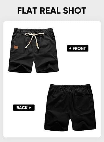 Mens Casual 5"/ 7" Cotton Linen Shorts - Elastic Waist Drawstring Summer Beach Shorts with Pockets2