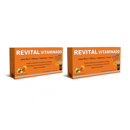 Revital Vitaminado Forte 20 Viales - Pack de 2 Unidades - Fórmula con 1.500 mg de Jalea Real, Vitaminas y Hierro -Ayuda a Disminuir el Cansancio y la Fatiga