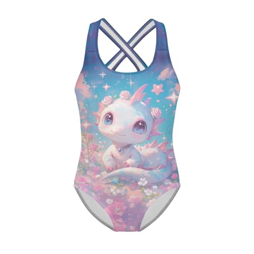 Image of Girls One Piece Swimsuits Teens Sleeveless Back Cross Strap Bathing Suit Kids Quick Dry Cute Beach Swimwear(5-14)