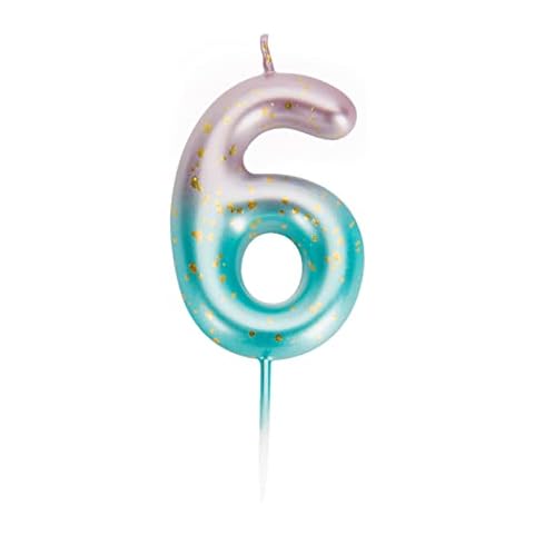 UVTQSSP 6th Pink Green Gradient Birthday Candle for Cake Number 6 Glitter Cake Topper Decorations for Kids Adults Celebration Party Supplies Cover