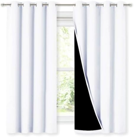 NICETOWN White 100% Blackout Lined Curtains, 2 Thick Layers Compl...