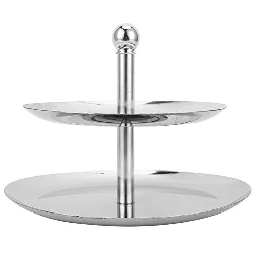 Serving Tray Stand Dessert Cupcake Fruit Display Holder Tiered Stainless Steel Rack Platter for Birthday Tea Wedding Party(Double Layer)