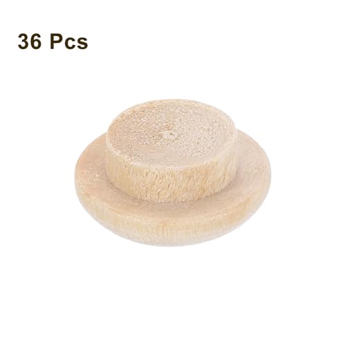 Image of uxcell 36Pcs Wood Button Plugs, 10mm /0.39 inch Hardwood Screw Hole Plug Mushroom Wooden Caps Buttons Wood Plug for Furniture Woodworking Craft Decor (15mm x 10mm)