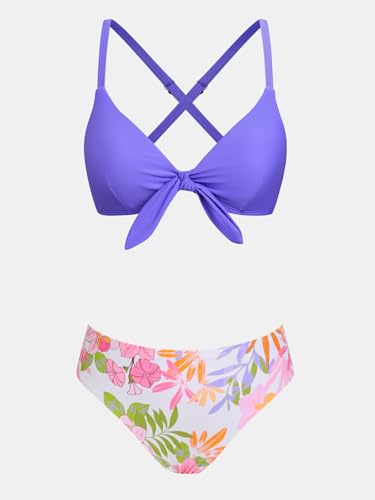 Image of CUPSHE Women's Two Piece Bikini Set Floral Print Knot Bunny Tie