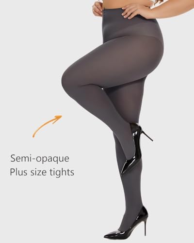 Image of DUCMODA Plus Size Tights for Women, Ultra Soft Solid Color Semi-Opaque Pantyhose, Nylon High Waist Stockings 1X 2X 3X 4X