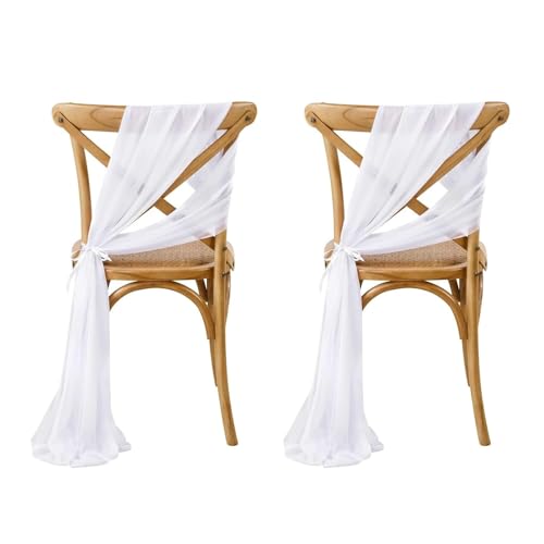 ThaiRoot Lot de 2 nœuds de Chaise en Tulle Blanc Organza Ruban décoratif avec Sangle à Nouer en Mousseline de Soie pour Mariage, Chaise de Couloir,...