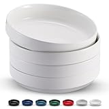KooK Pasta Bowl, Bowl Plate, Low Bowl, Plate Bowls, Ceramic Large Shallow Bowls, Microwave and Dishwasher Safe, Great for Soups and Salads, Glossy Porcelain, 47 oz, Set of 4, White