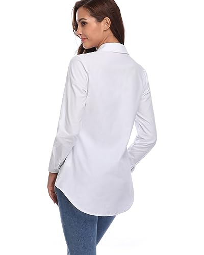 Fuinloth Women's Chambray Button Down Shirt, Long Sleeve Cotton Blouse, Long Jeans Tunic Top4