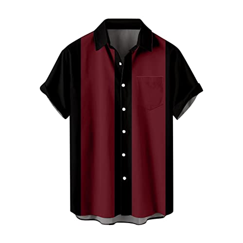 Camisa de bolos para hombre, campamento, cabaña, camisa de trabajo, Rockabilly, bicolor lounge de los años 50, vintage, retro, informal, estilo rockabilly, algodón, camisas de manga corta, informal,