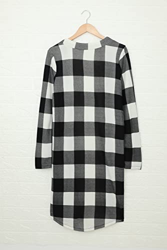 Women's Plaid Casual Loose Long Sleeve Cardigan Open Front Cover Up Tops4