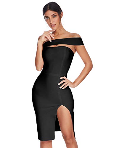 Image of meilun Women's One Shoulder Bandage Dresses for Women Wedding Guest Sexy Formal Midi Dress