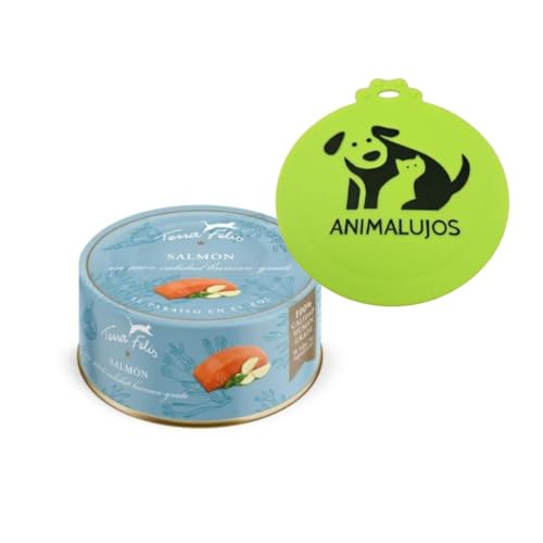 6 Latas 80 grs Comida Húmeda Monoproteica Salmón para Gatos Terra Felis + Regalo Tapa Silicona ANIMALUJOS - Color Aleatorio - ANIMALUJOS