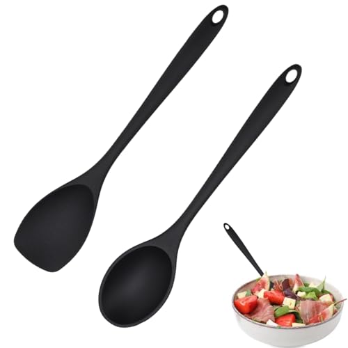 2 Stück Silikon Spatel kochlöffel Set, 315 °C hitzebeständiger flexibler nahtloser Kochlöffel Teigschaber löffel suppenkelle Pfannenwender Antihaft Küchenutensilien für Kochen Backen Mischen