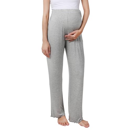 OCCIENTEC Damen Umstandshose mit Verstellbarer Bund Damen Einfarbige Umstands-Pyjamahose hoseSchwangerschafts-Lounge-Hose Hellgrau,L