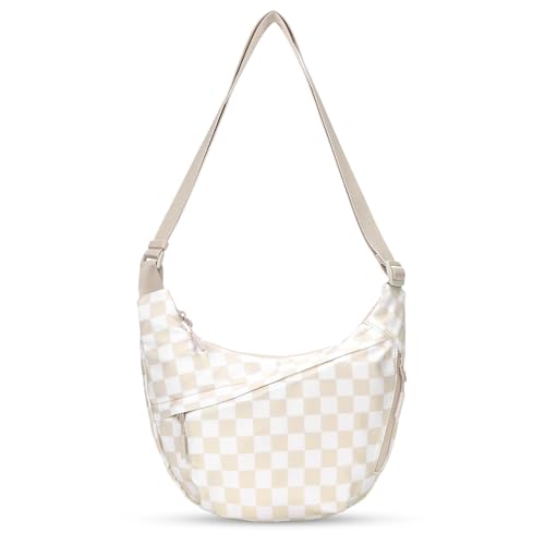Image of Lushandy Nylon Crescent Crossbody Bags for Women, Medium Slouchy Hobo Crossbody Bag Checkered Purse Luna Bag for Travel