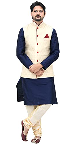 Image of Men's Silk Kurta Pyjama With Waistcoat