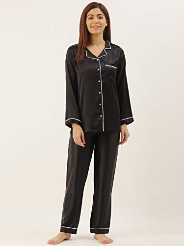Image of STORIES OF BANNO'S SWAGGER Women Satin Solid Night Suit Set | Premium Soft Satin Nightwear Pajama Set | Stylish Comfortable Sleepwear for Ladies | Elegant Lounge Wear Night Dress
